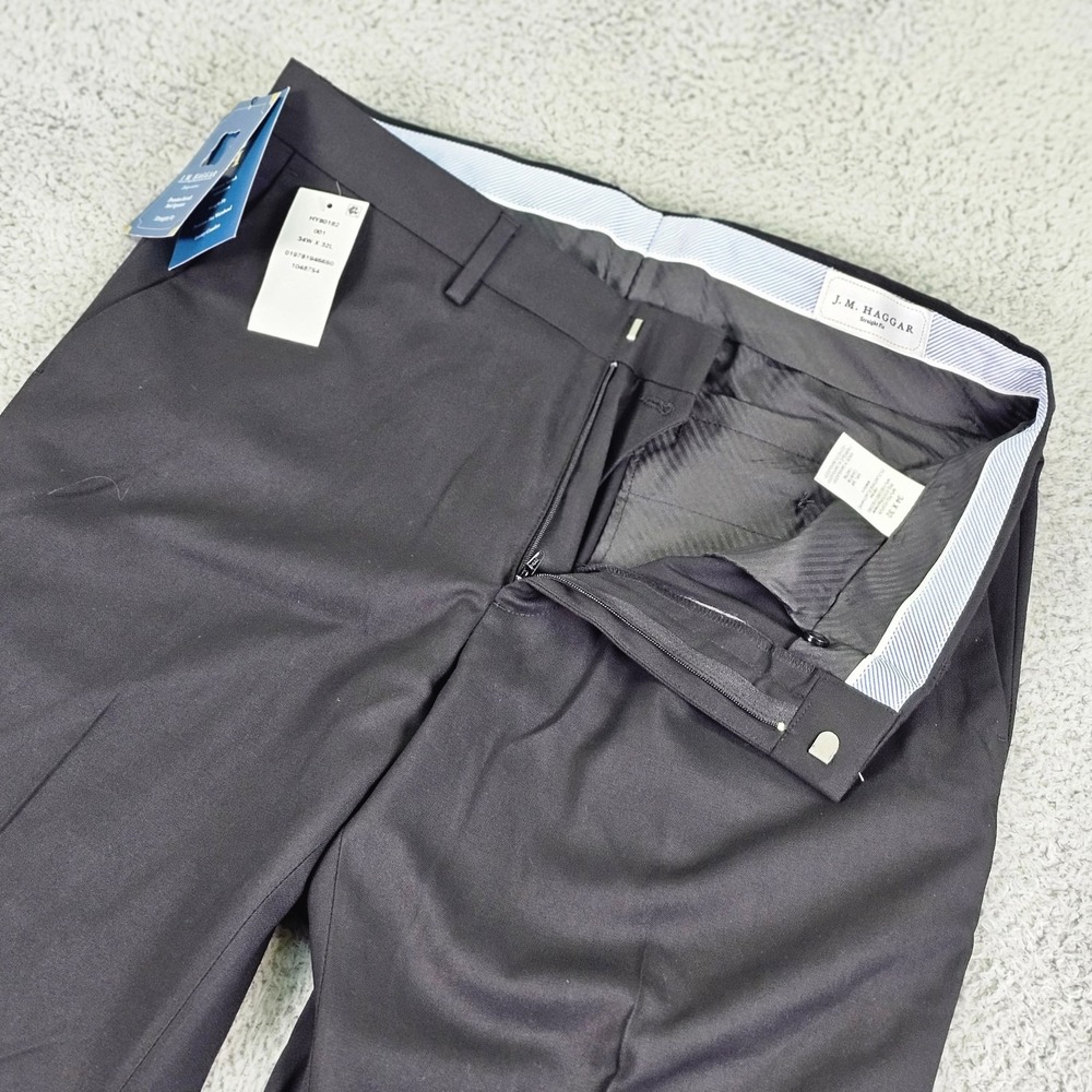 J.M. Haggar Dress Pants Mens 34x32 Black Joe II Straight Fit Premium Stretch